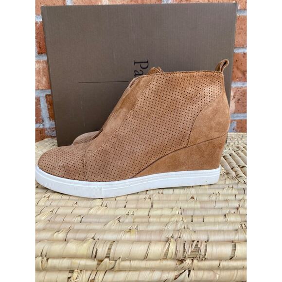Linea Paolo Felicia Tan Suede Wedge Sneaker Boots Elastic Zipper Womens 7.5 M - Picture 4 of 9